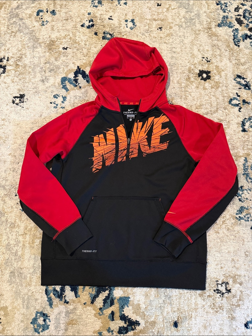 Nike Red & Black Hoodie with Orange Logo